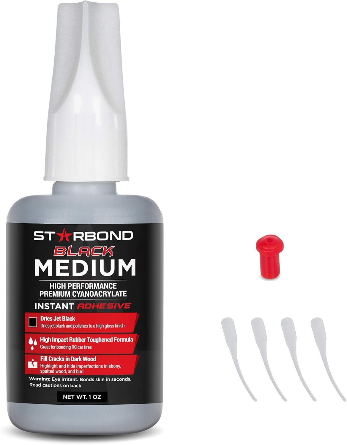 Premium Grade Cyanoacrylate (CA) Super Glue, Black Medium Crack Filler 150 CPS Viscosity Adhesive for Woodworking, Woodturning, Carpentry, 1Oz (28G)